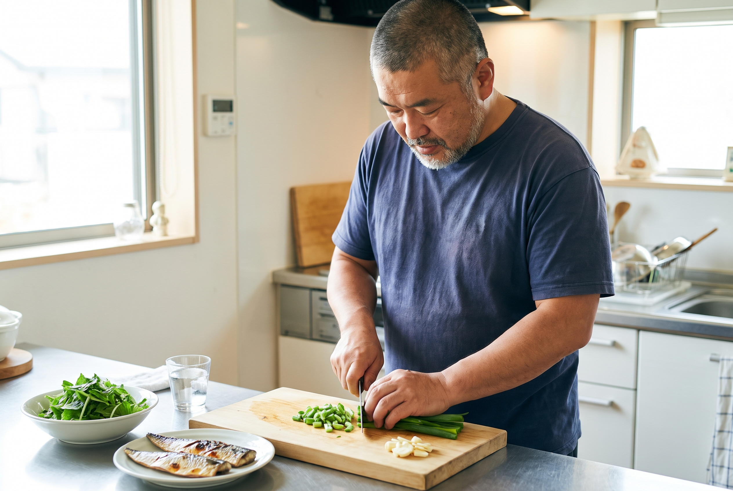 血流を整える食事を準備する男性