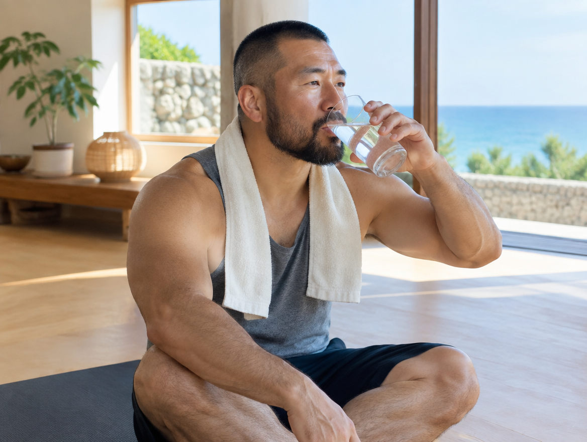 朝に体を整える男性のイメージ