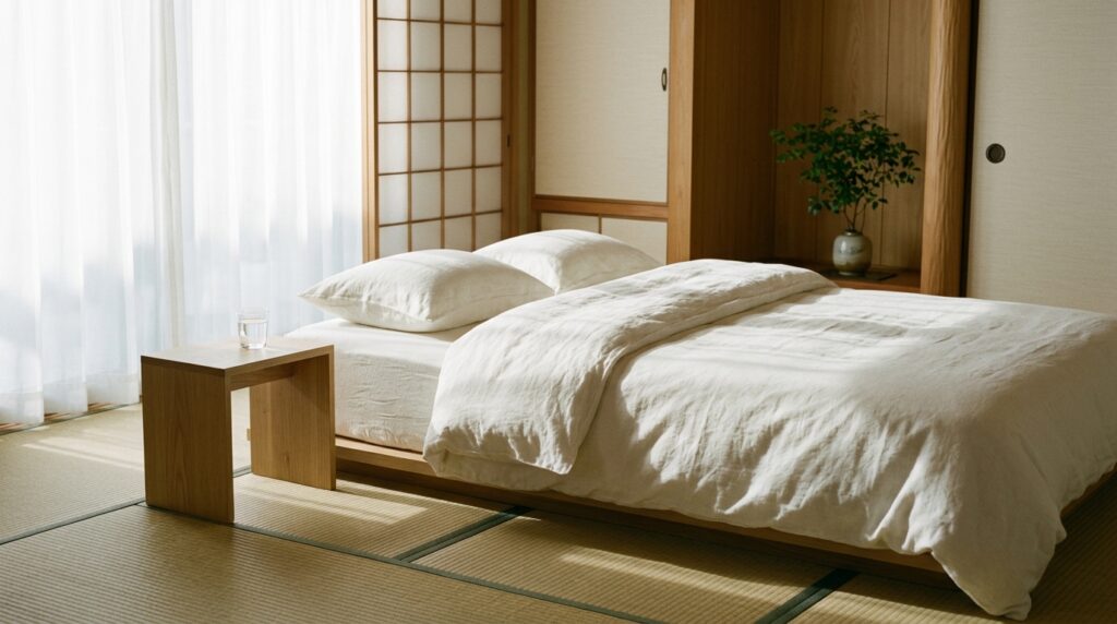 朝の光が差しこむ寝室